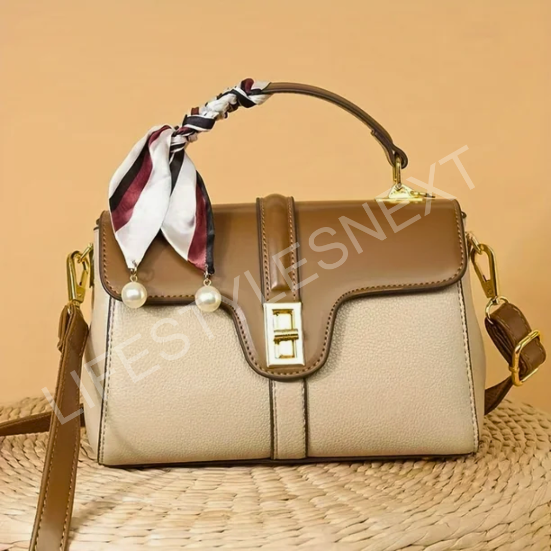 Genuine Leather Retro Colorblock Crossbody Bag – Women’s Fashion Essential