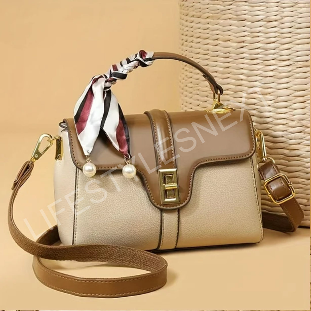 Genuine Leather Retro Colorblock Crossbody Bag – Women’s Fashion Essential