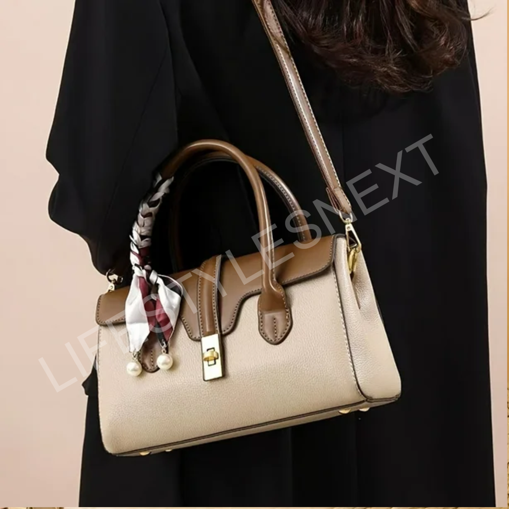 Genuine Leather Retro Colorblock Crossbody Bag – Women’s Fashion Essential