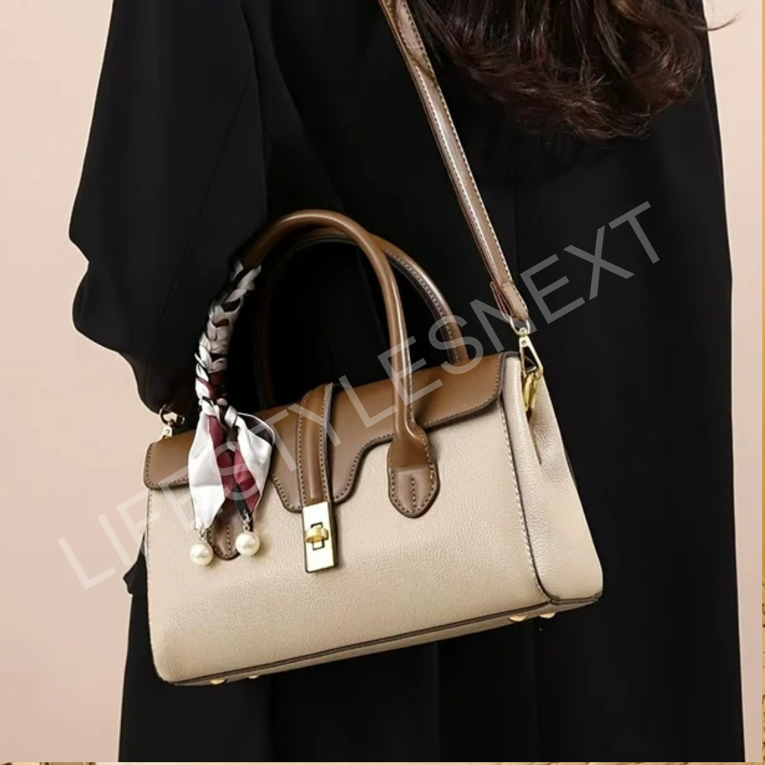 Genuine Leather Retro Colorblock Crossbody Bag – Women’s Fashion Essential