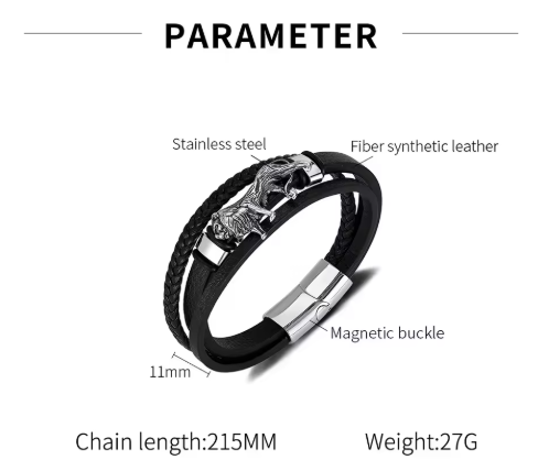 Lion Charm Multi-Layer Leather Bracelet for Men