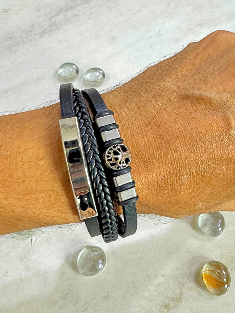 3-Row Leather Bracelet for Men
