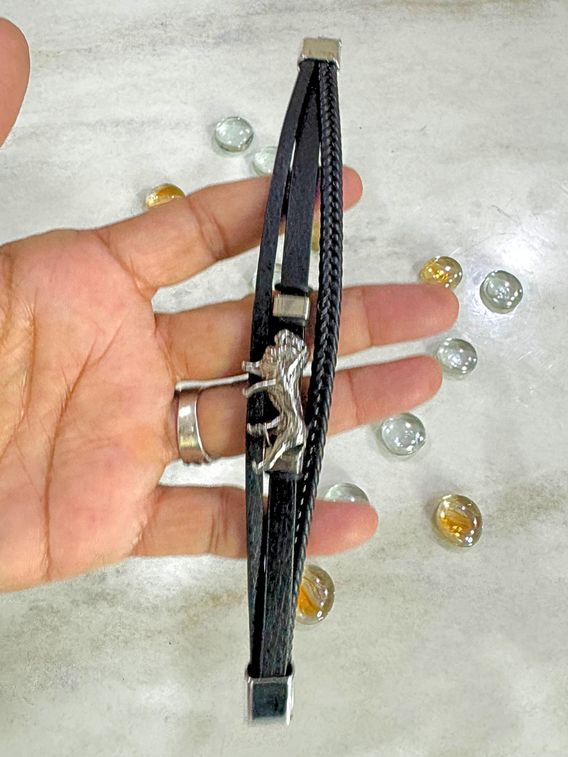 Lion Charm Multi-Layer Leather Bracelet for Men